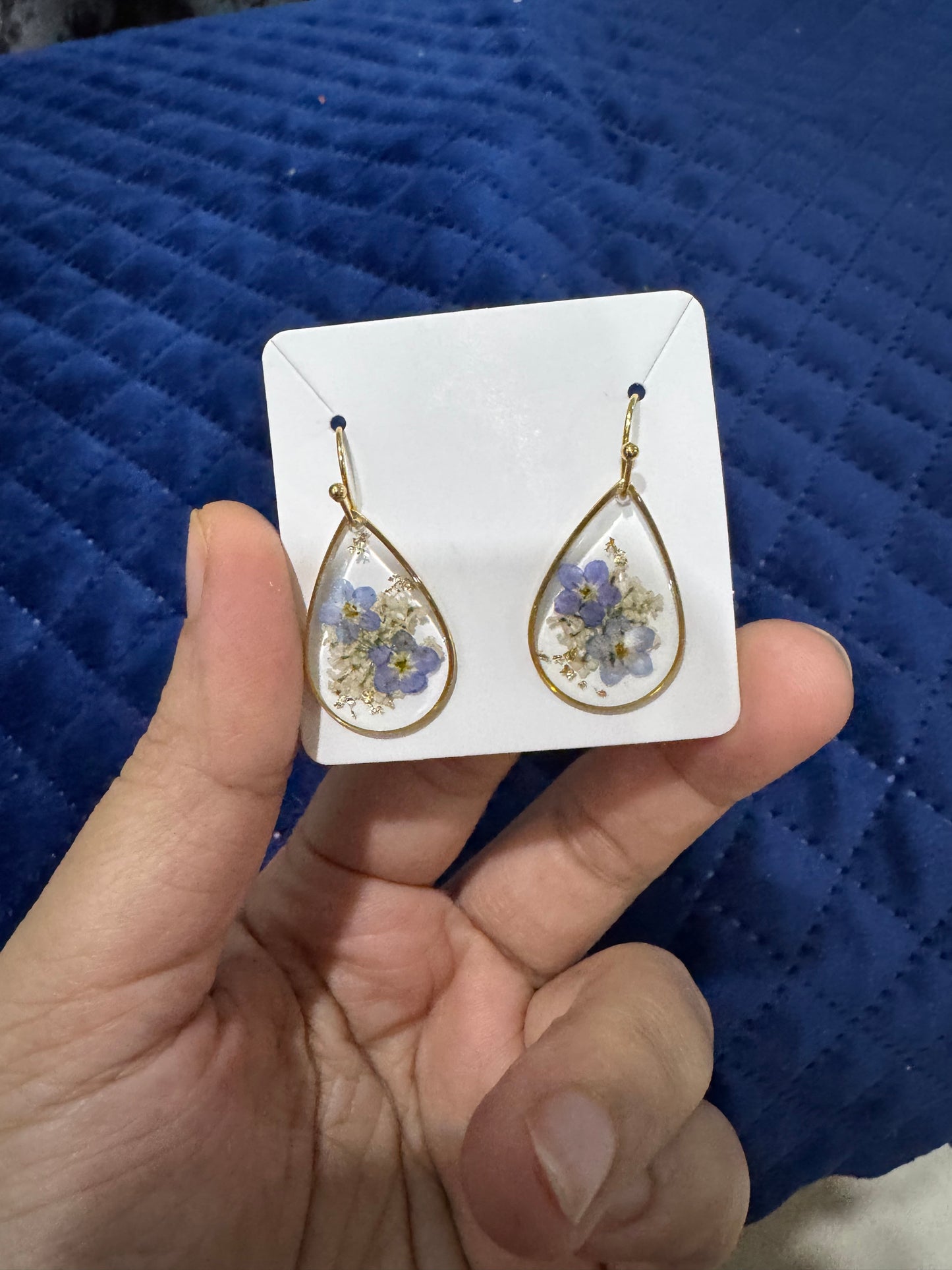 Earrings with Real Forget-Me-Not Pressed Flowers