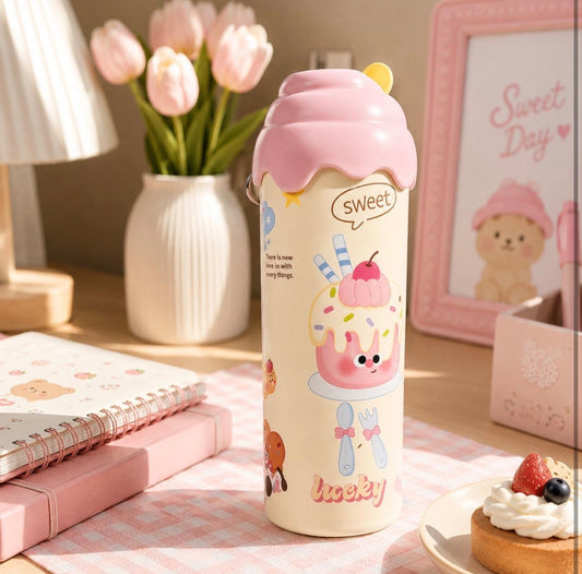 Cute Ice Cream Insulated Tumbler with Straw (600 ml)