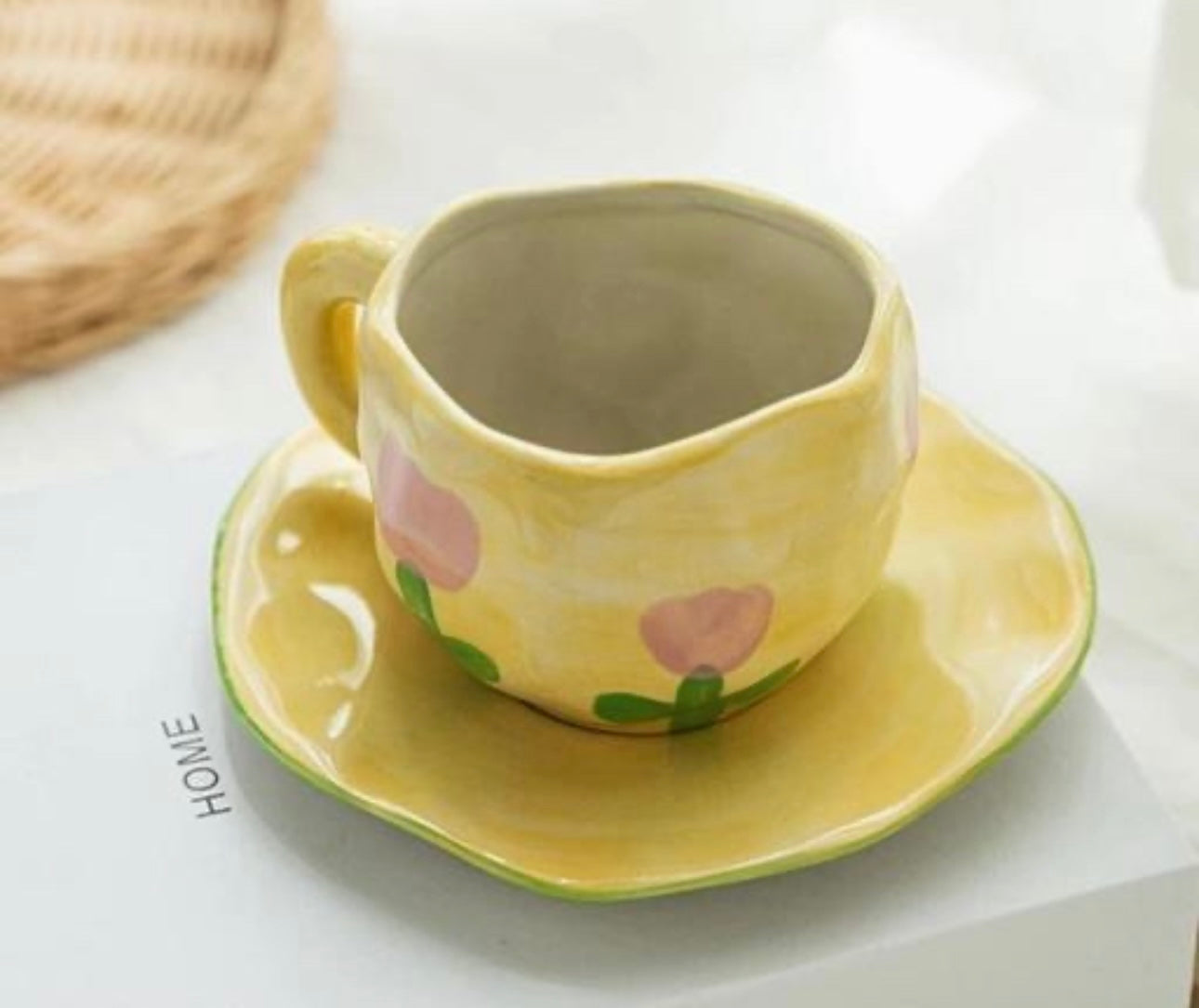 Yellow & Pink Tulip Flowers Mug & Saucer Set