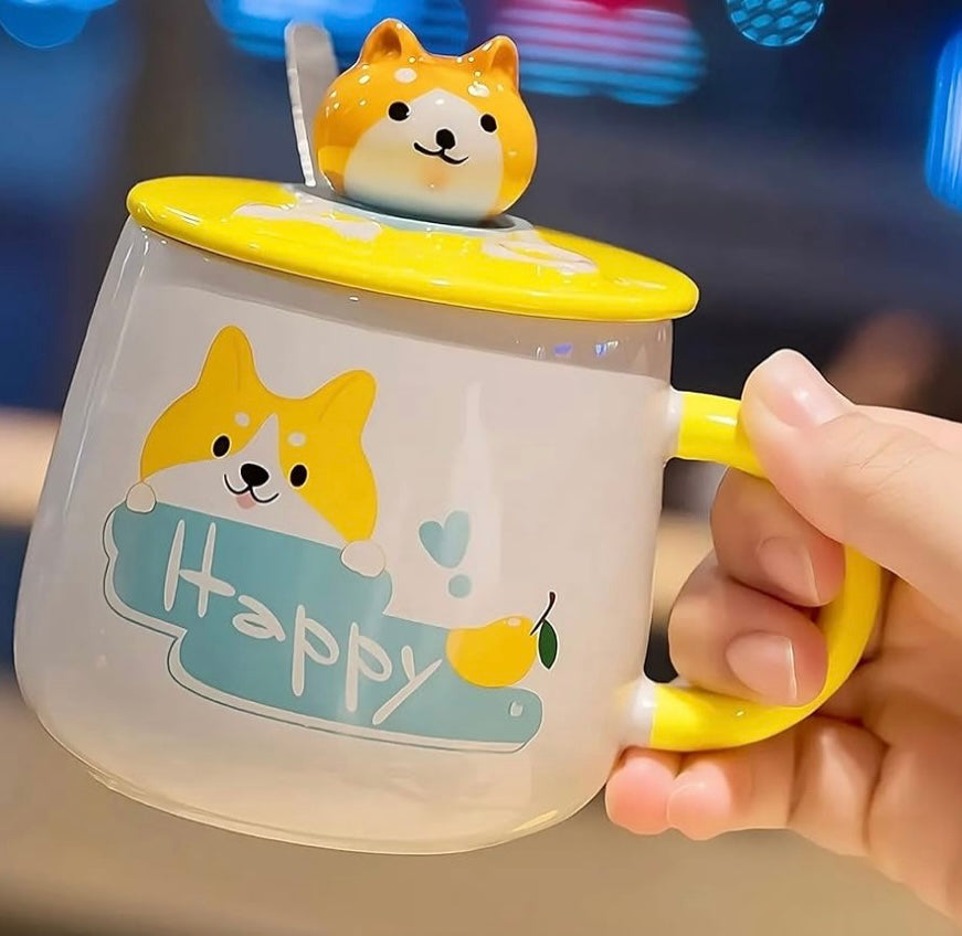 Cute Kitty Mug with Lid & Stirrer