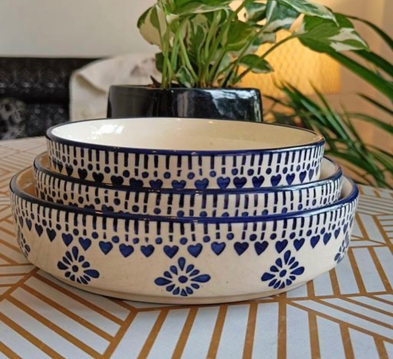 Elegant Motif Print Ceramic Stoneware Premium Bowls - Set of 3