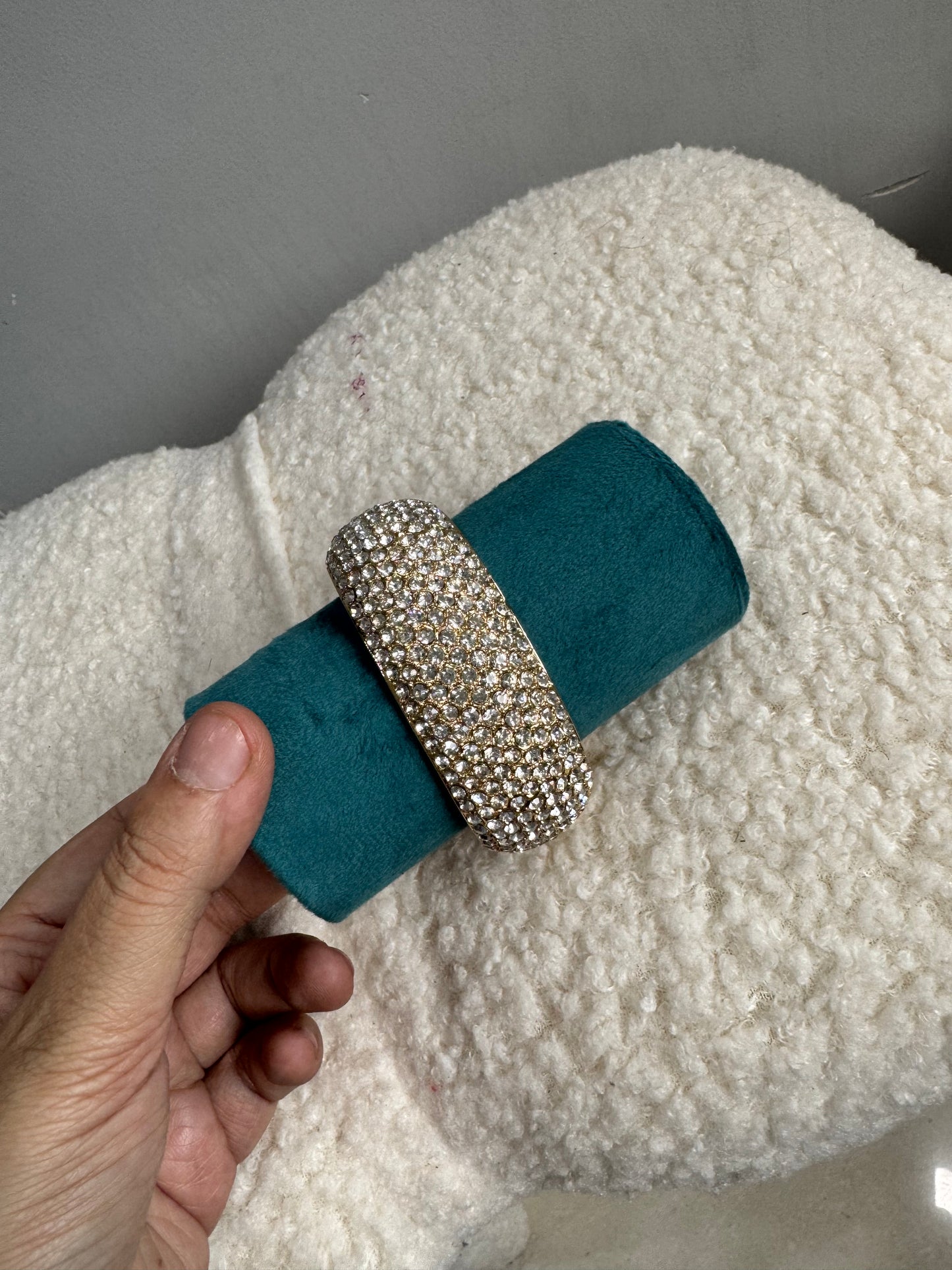 Gold Plated Rhinestones Studded Cuff Bracelet