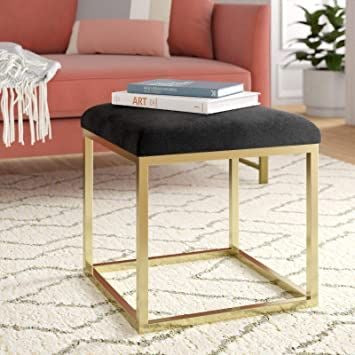 Contemporary Glam Velvet Square Ottoman with Metal Base