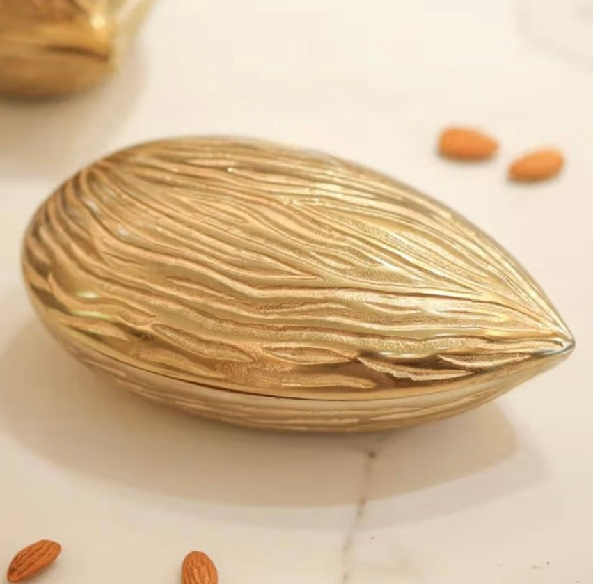 Luxe Gold Decorative Multipurpose Almond Shape Trinket Tray
