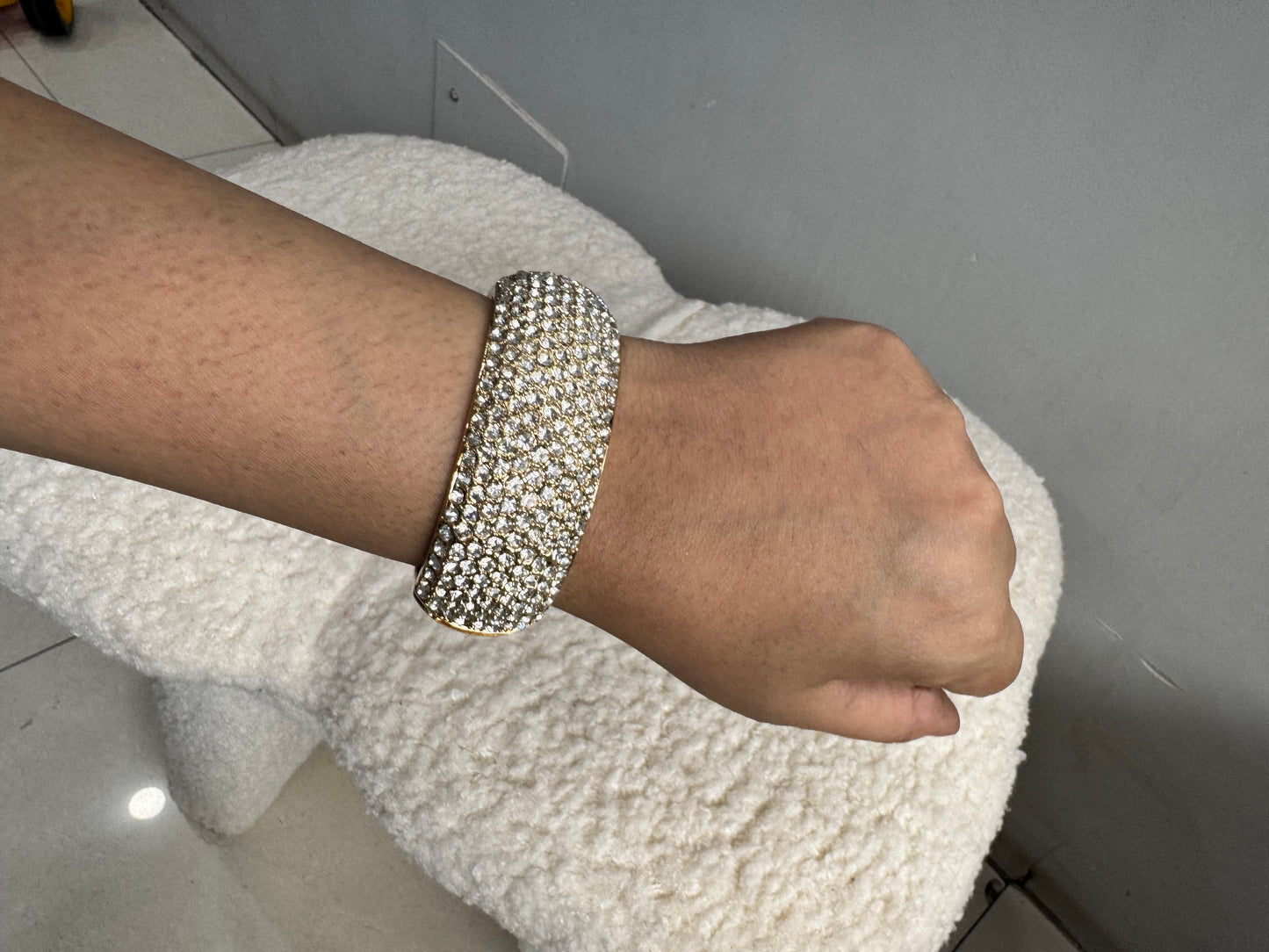 Gold Plated Rhinestones Studded Cuff Bracelet