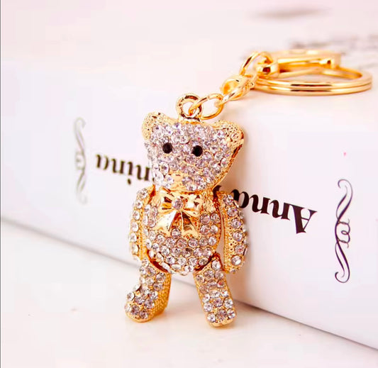 Cute Teddy Shape Metal Rhinestones Keychain