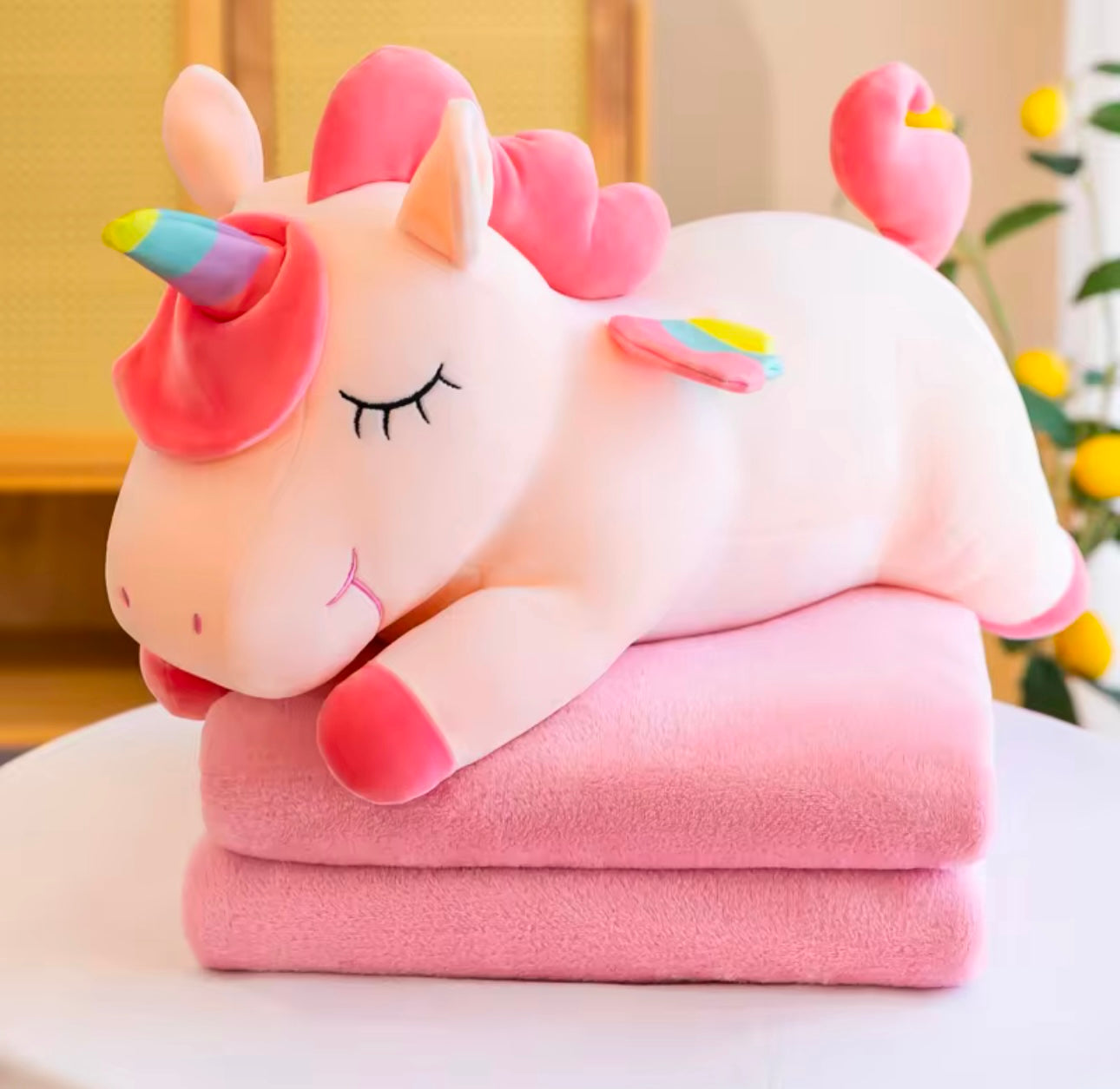 Plush Soft Stuffed Pillow with AC Blanket Inside