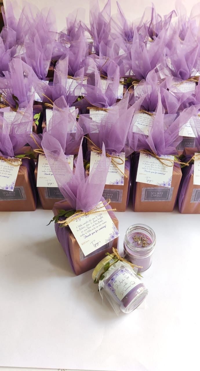 Votive Jar Candles for Return Gifts/Favours with Packaging & Personalised Tags