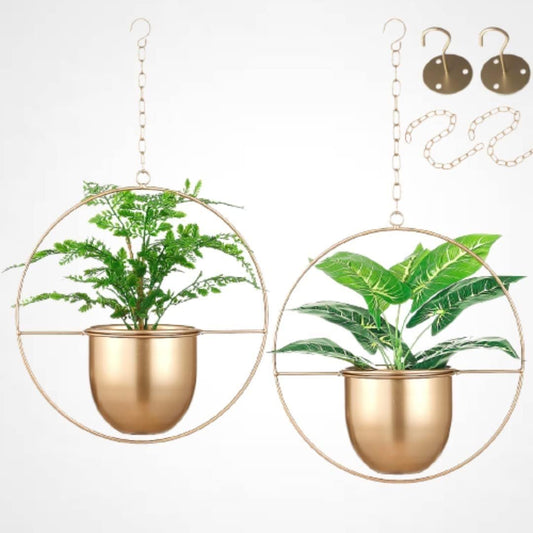 Set of 2 Hanging Gold Planters