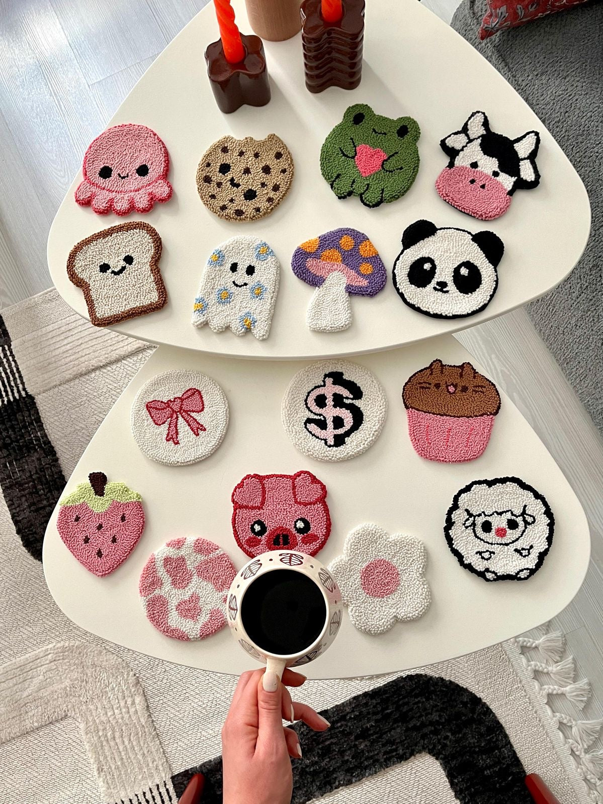 Exclusive Quirky Handmade Punch Needle Mug Rugs / Coasters