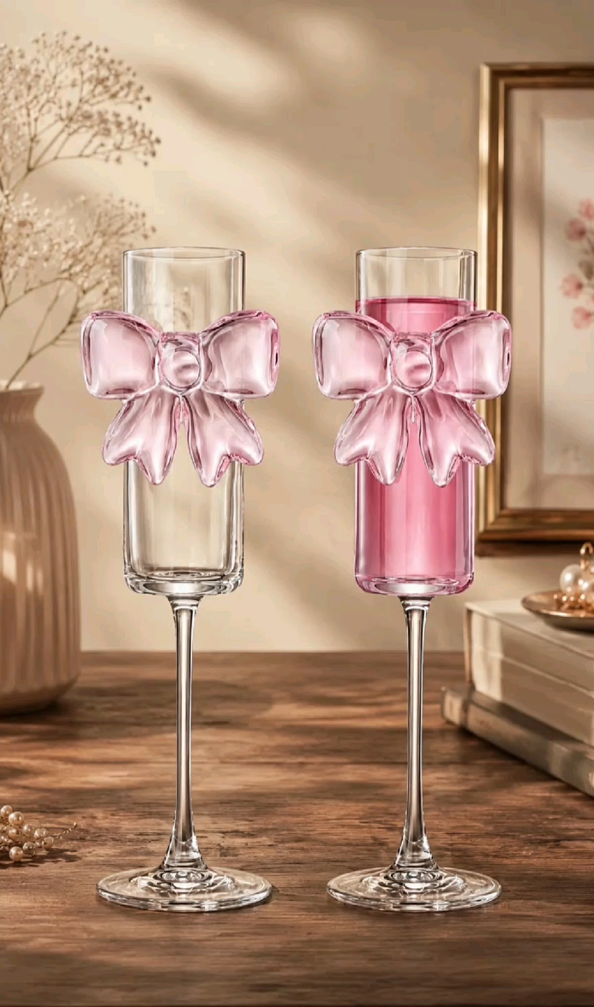 Exquisite Pink Bow Champagne Glass (Contains 2 Glasses)