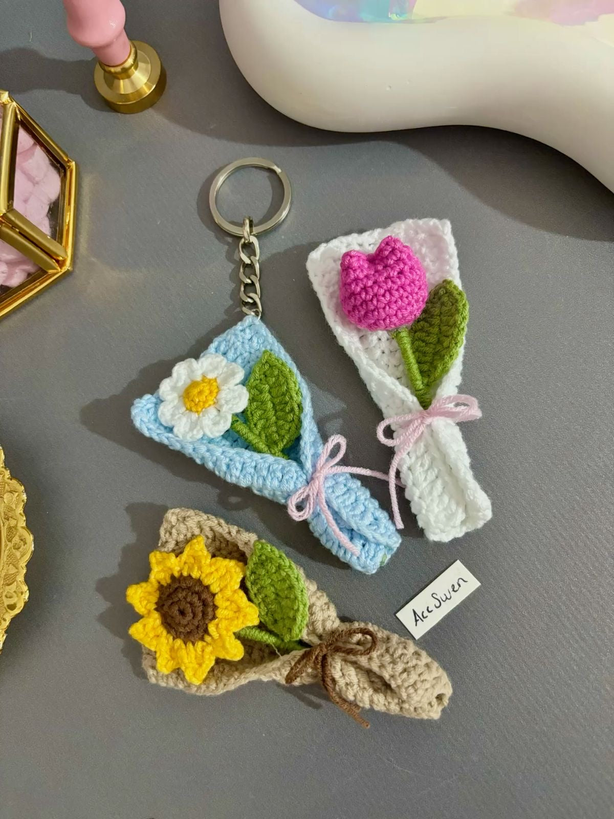 Cute Crochet Mini Bouquet Keychain