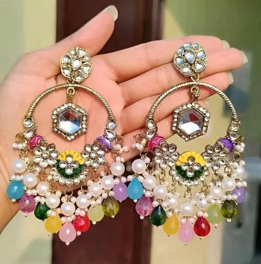 Exquisite Multicolour Heavy Chandbali Dangler Earrings