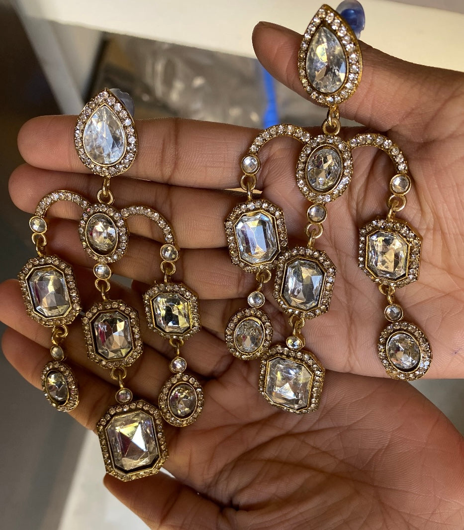 Large Kundan Branches Drop Earrings