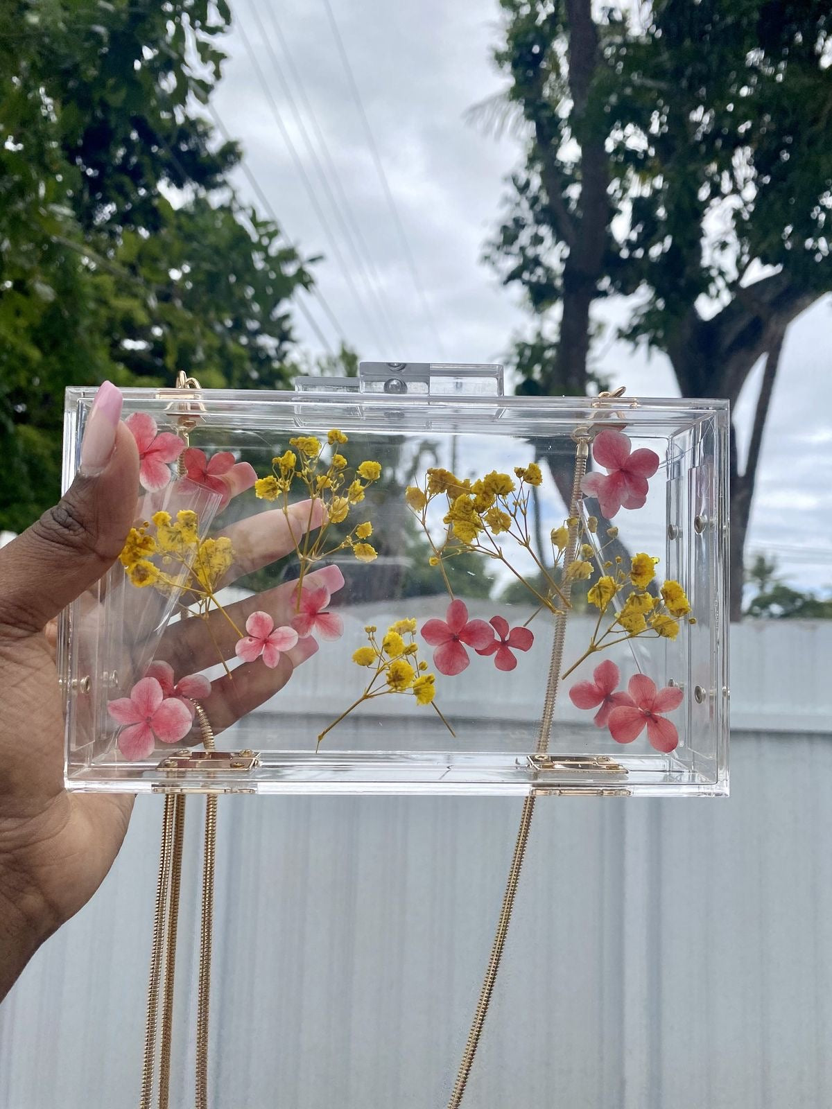 Transparent Clutch/Sling Bag with Real Pressed Flowers