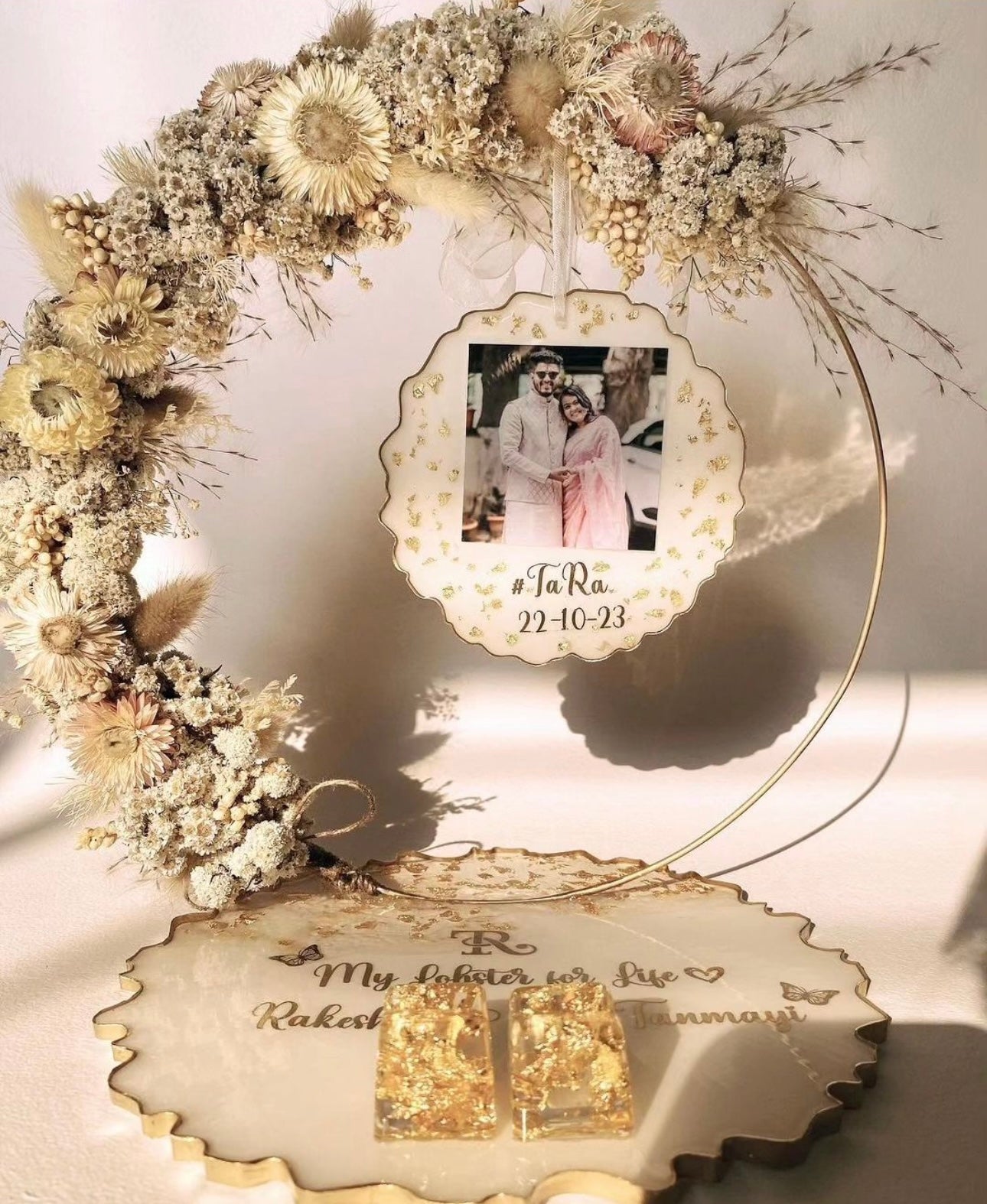 Customised Engagement Ring Display Platter with Photo & Text on Hanging Hoop