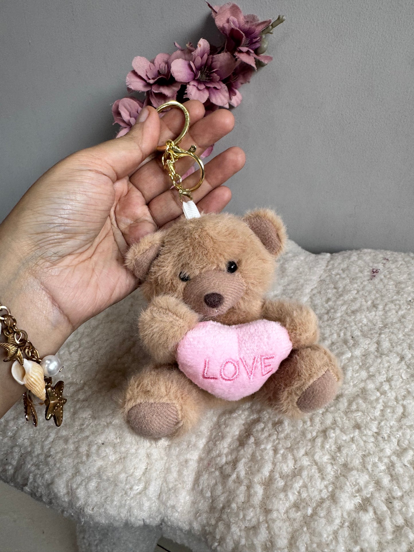 Adorable Plush Teddy with Heart Keychain/Bag Charm