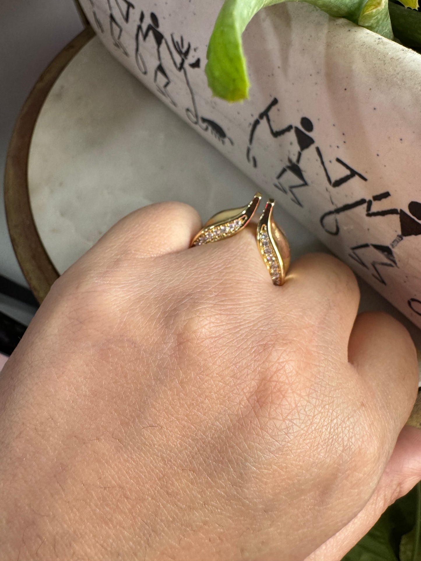 Elegant Gold Plated Rhinestones Studded Statement Ring