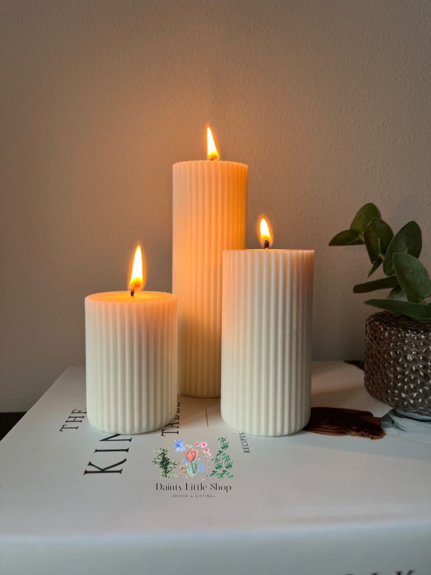 Ribbed Pillar Candles - Set of 3