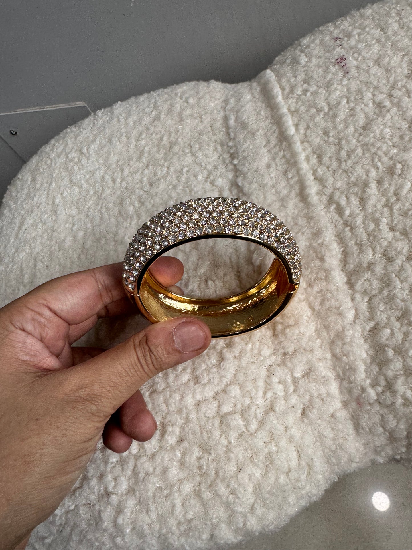 Gold Plated Rhinestones Studded Cuff Bracelet
