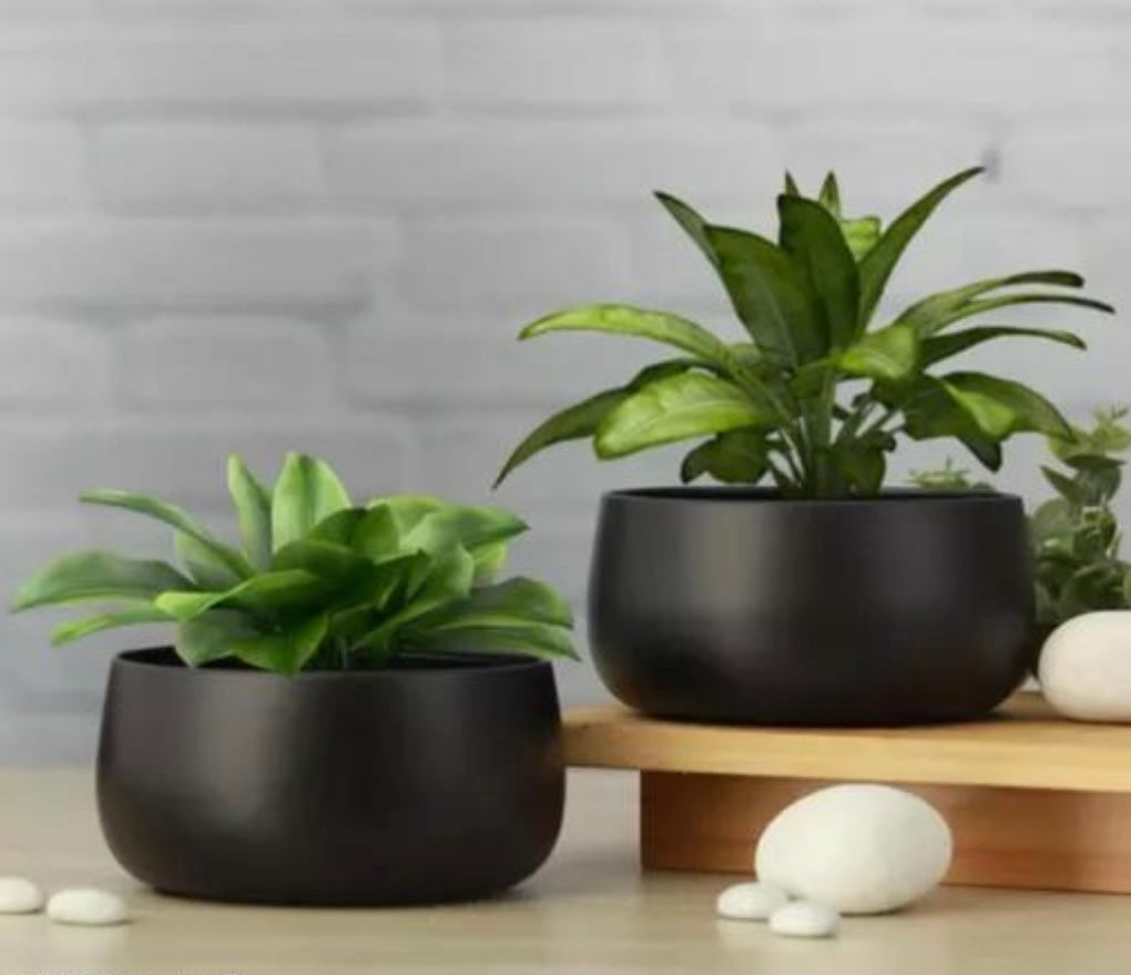 Black Metal Planters - Set of 2