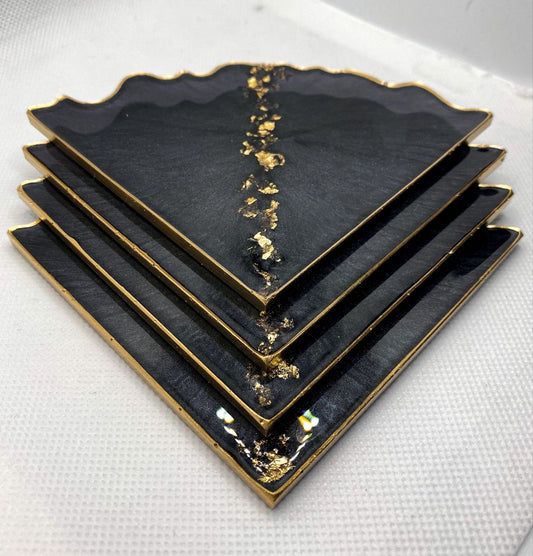 Black & Gold Triangle Coasters Set