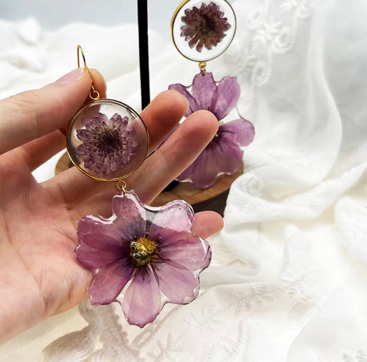 Lilac Earrings with Real Pressed Flowers