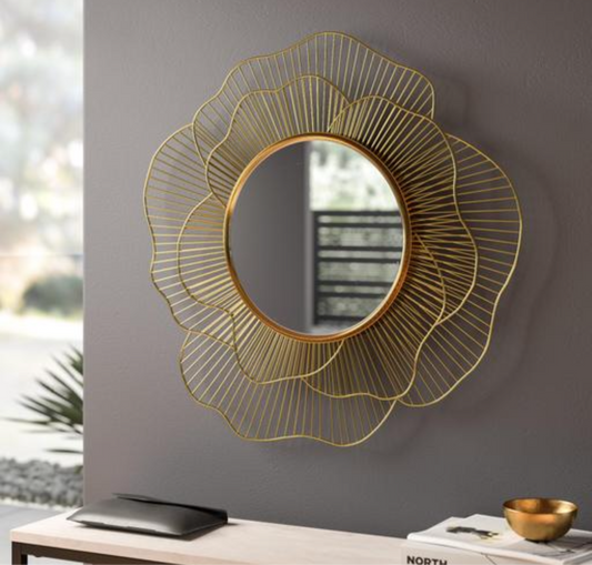 Gold Metal Flower Wall Art Mirror