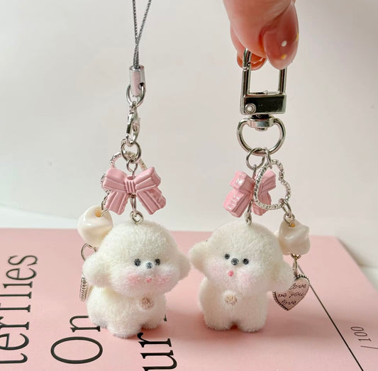 Adorable Soft Cute Plushy Dog Keychain / Stuffed Animal Keychain