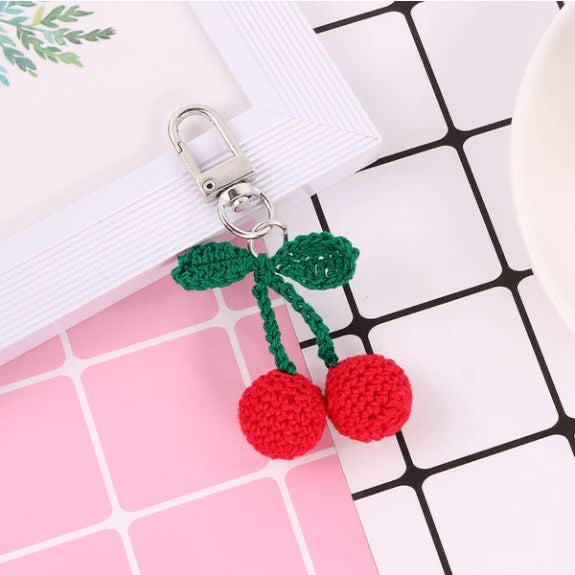 Handmade Crochet Cherry Keychain