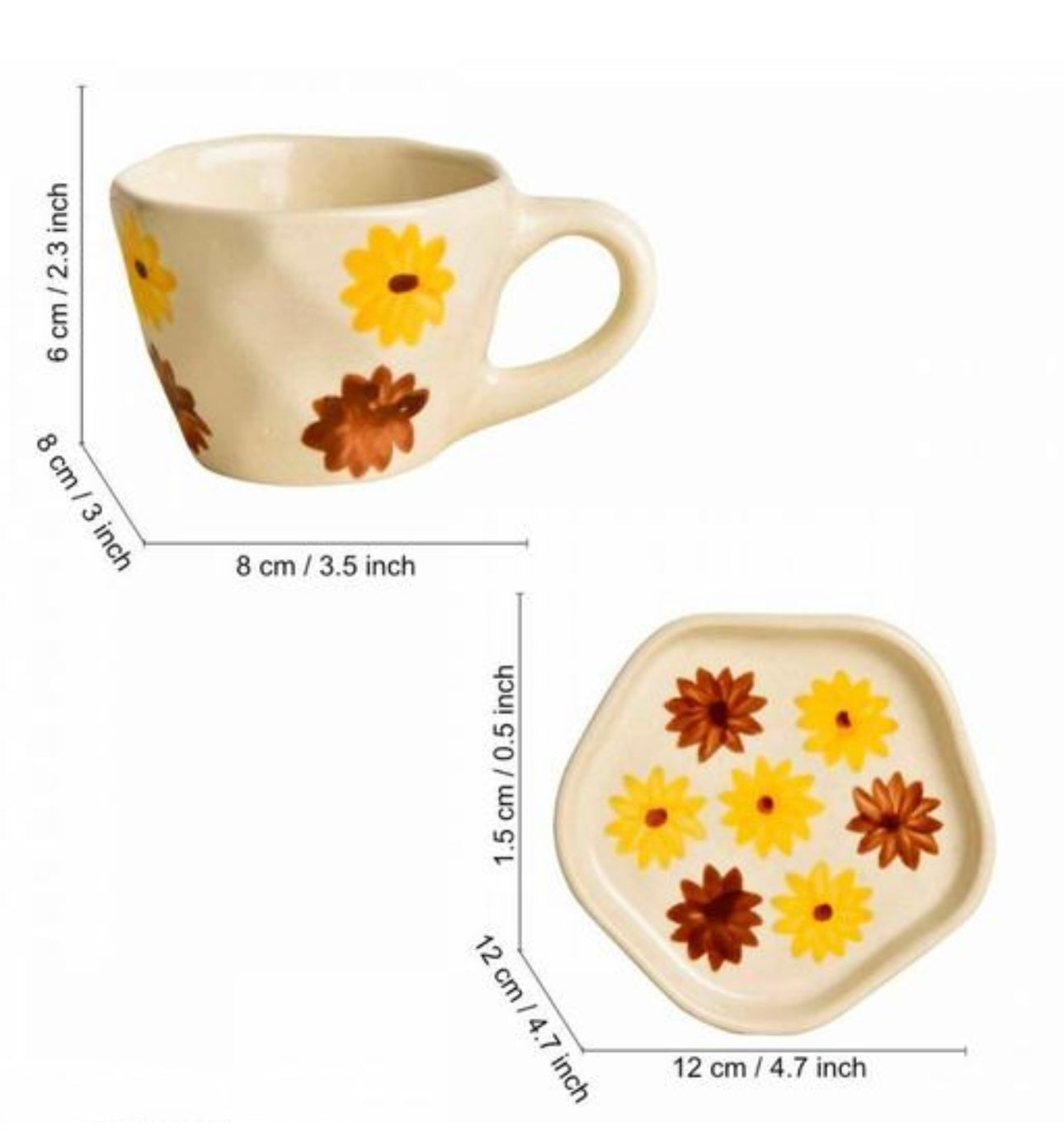 Flowers Design Mug & Saucer Set