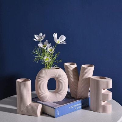 Ceramic Ribbed LOVE Letters Vases - Set of 4