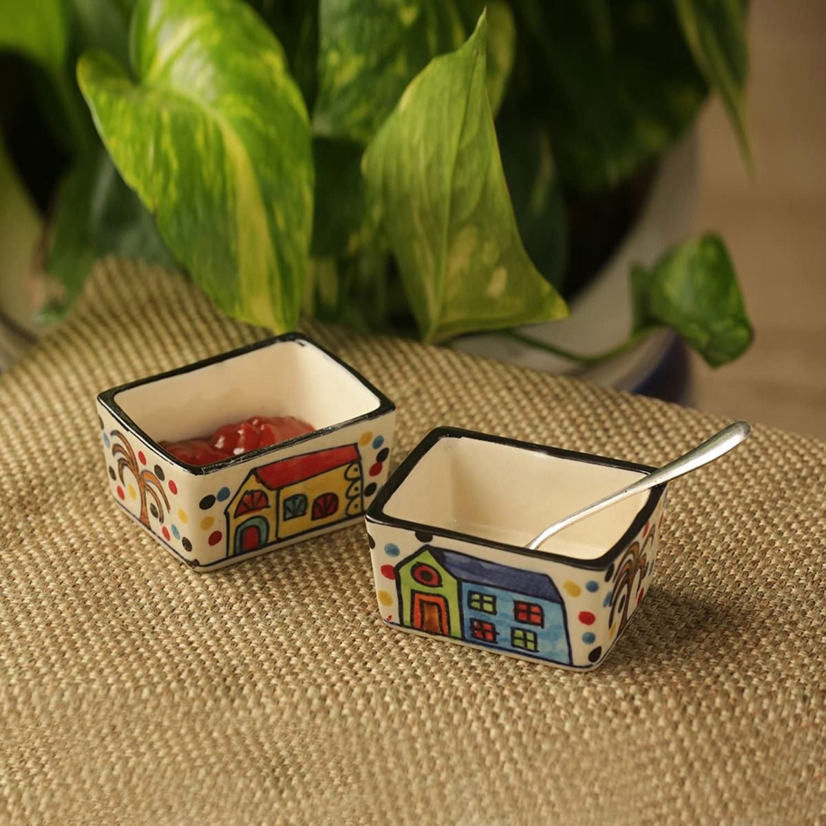 Huts Handpainted Dip/Chutney Bowls Set