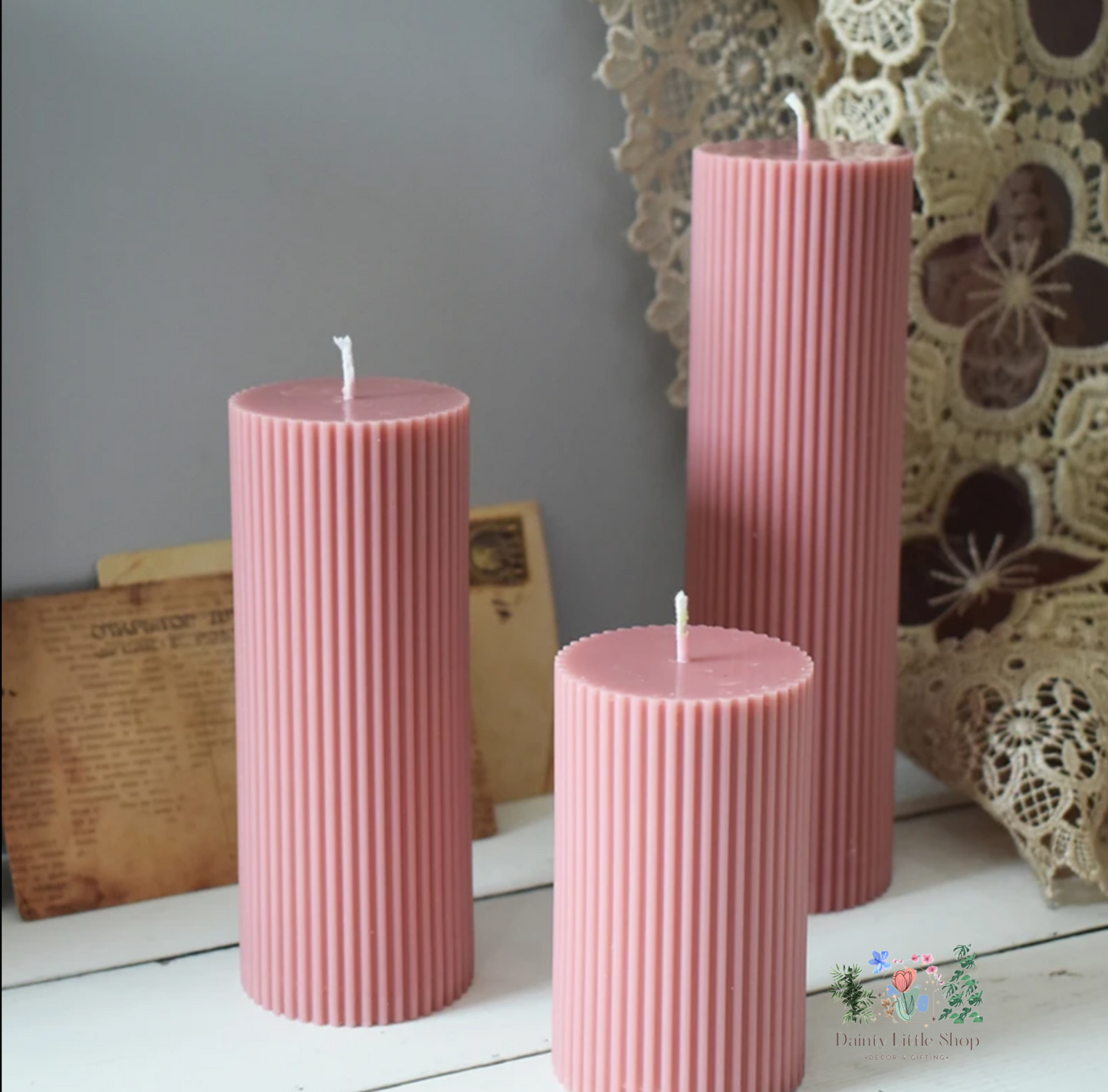 Ribbed Pillar Candles - Set of 3