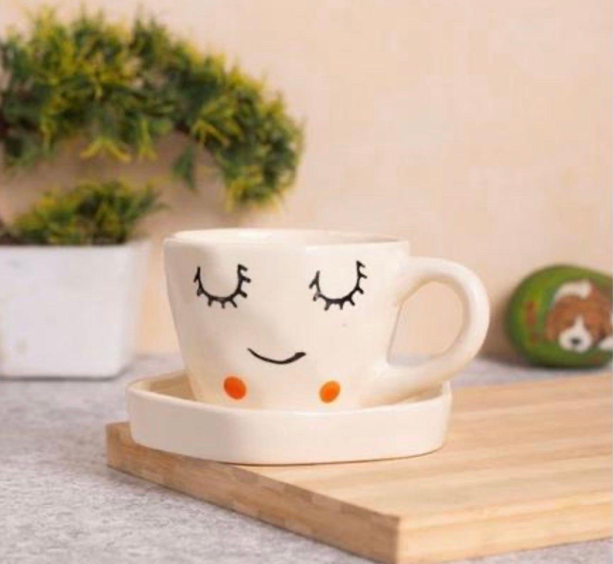 Cute Sleeping Face Cup & Saucer Set