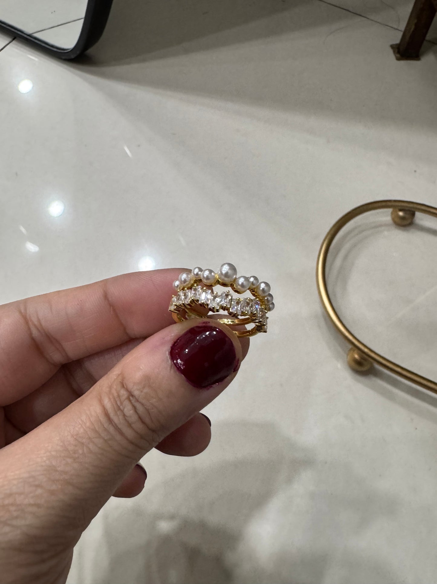 Elegant Gold Double Layered Pearl Minimalist Ring