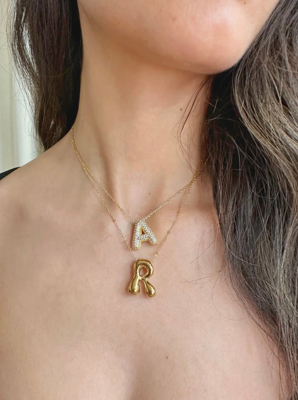 18k Gold Plated Balloon Letter Initial Alphabet Bubble Necklace