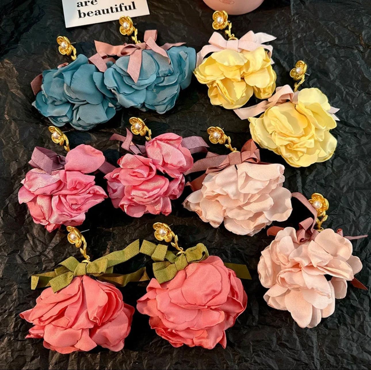 Satin Fabric Flower Earrings