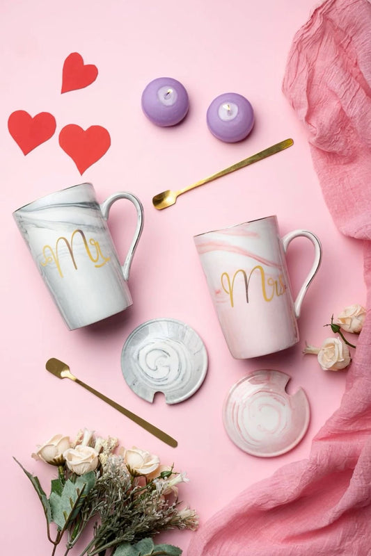 Mr. & Mrs. Mugs Set with Lid & Stirrer