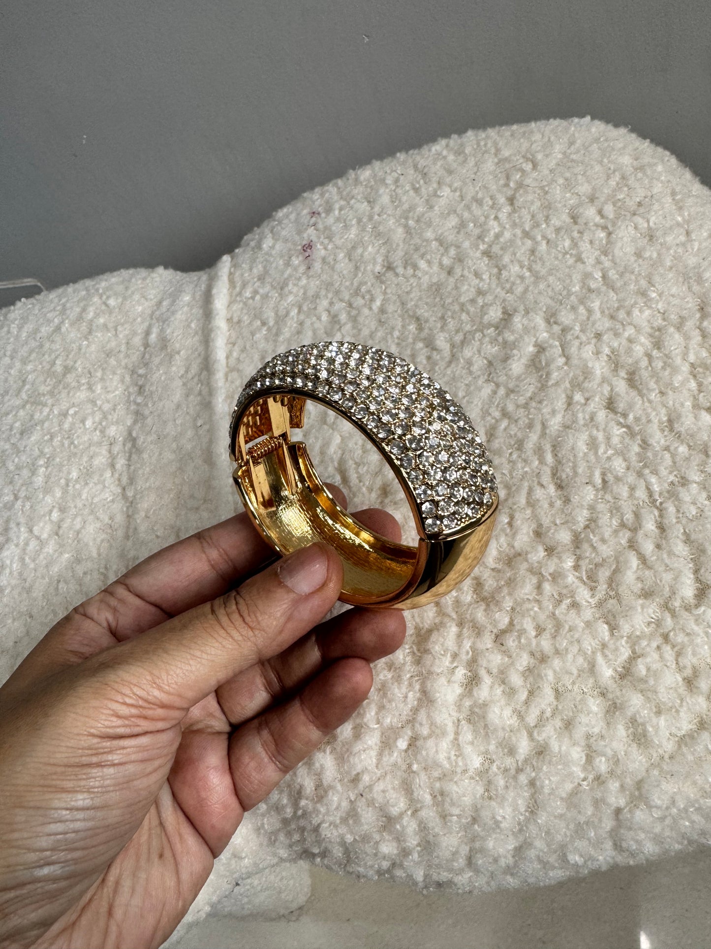 Gold Plated Rhinestones Studded Cuff Bracelet