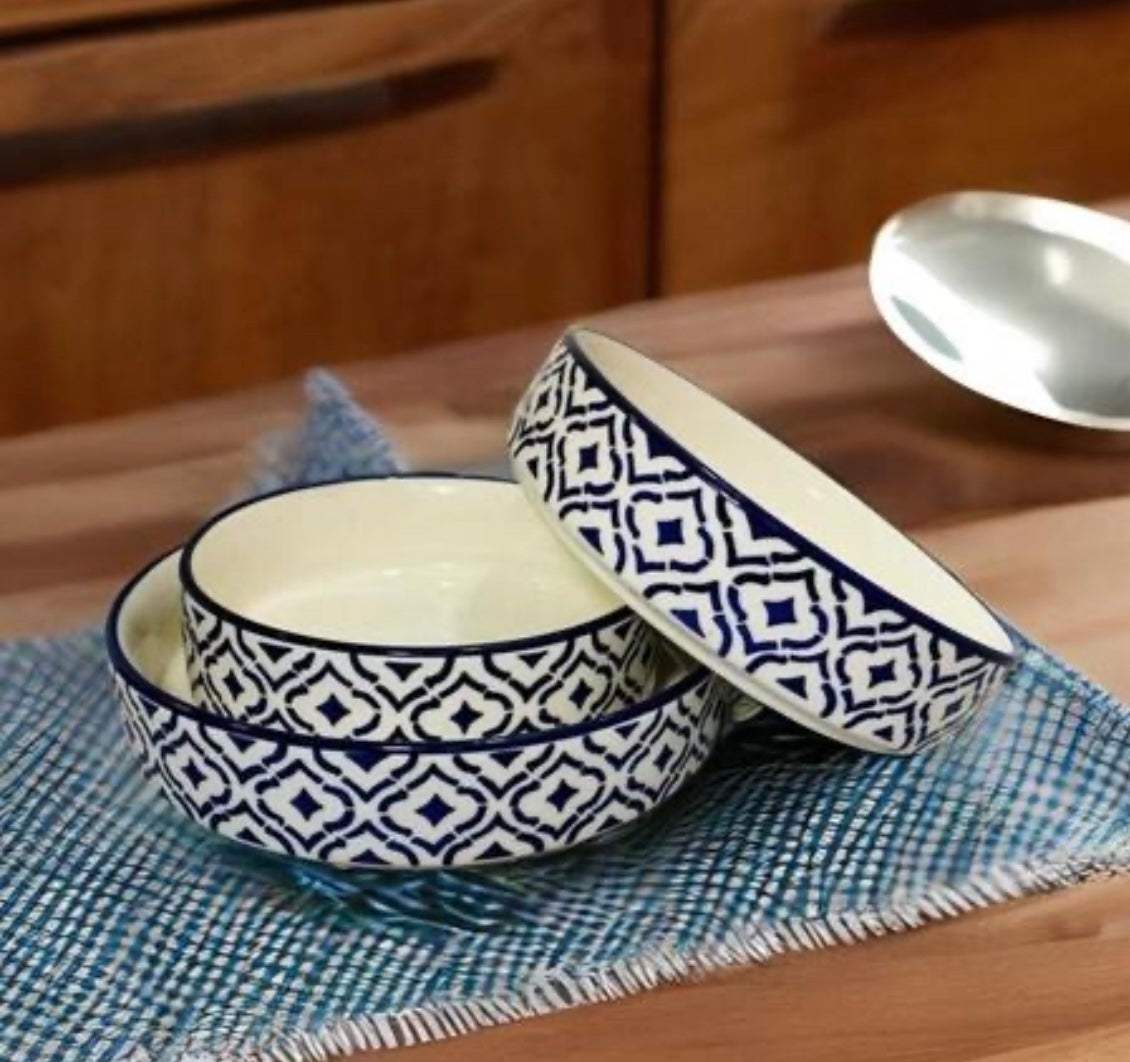 Elegant Ceramic Stoneware Premium Deep Salad Bowls - Set of 3