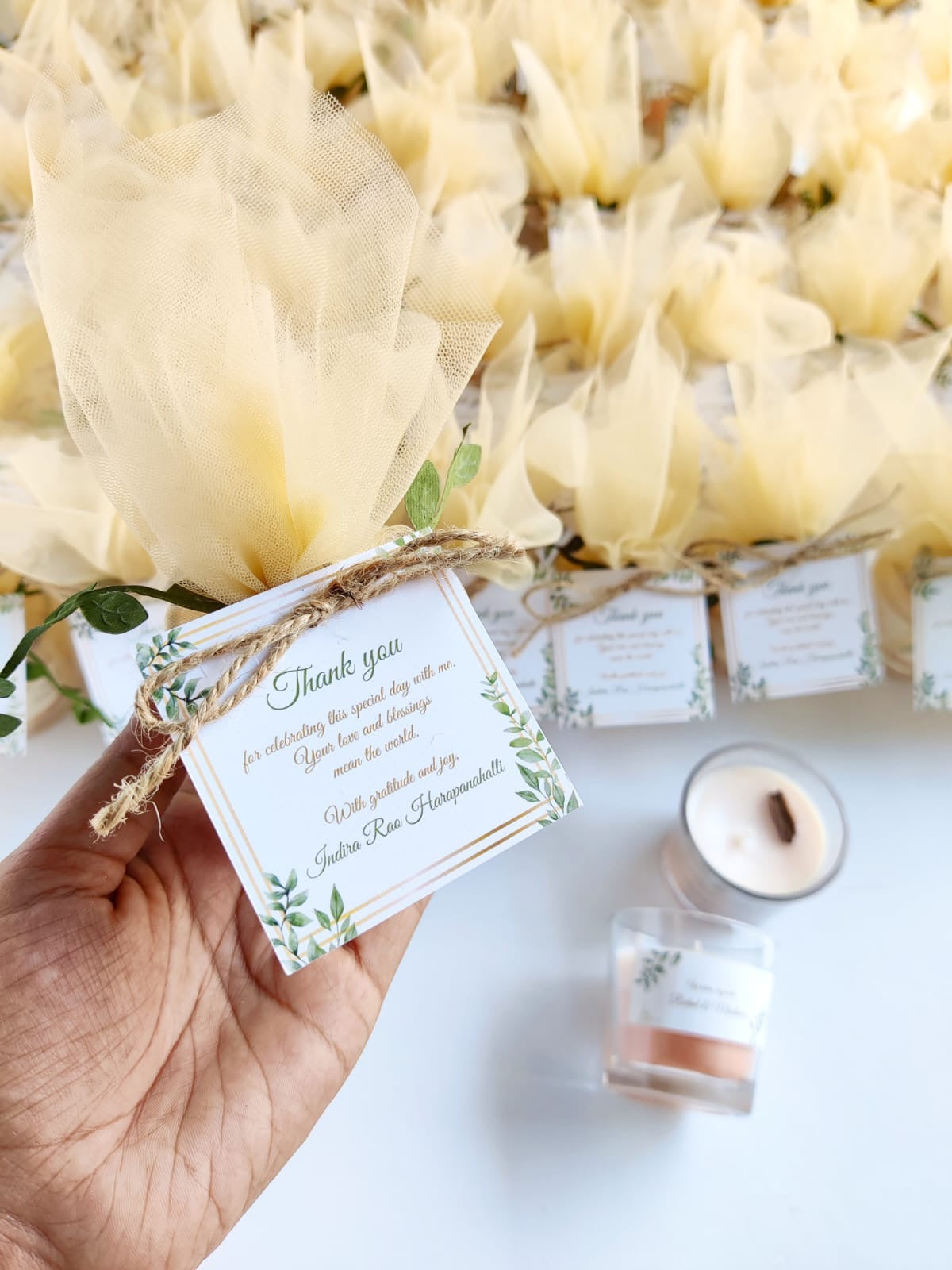 Votive Jar Candles for Return Gifts/Favours with Packaging & Personalised Tags