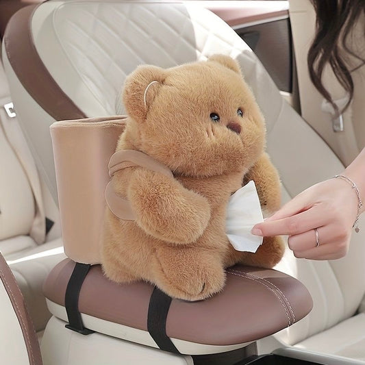 Cute Plush Teddy bear Car Tissue Holder and Trash Can (2 in 1)