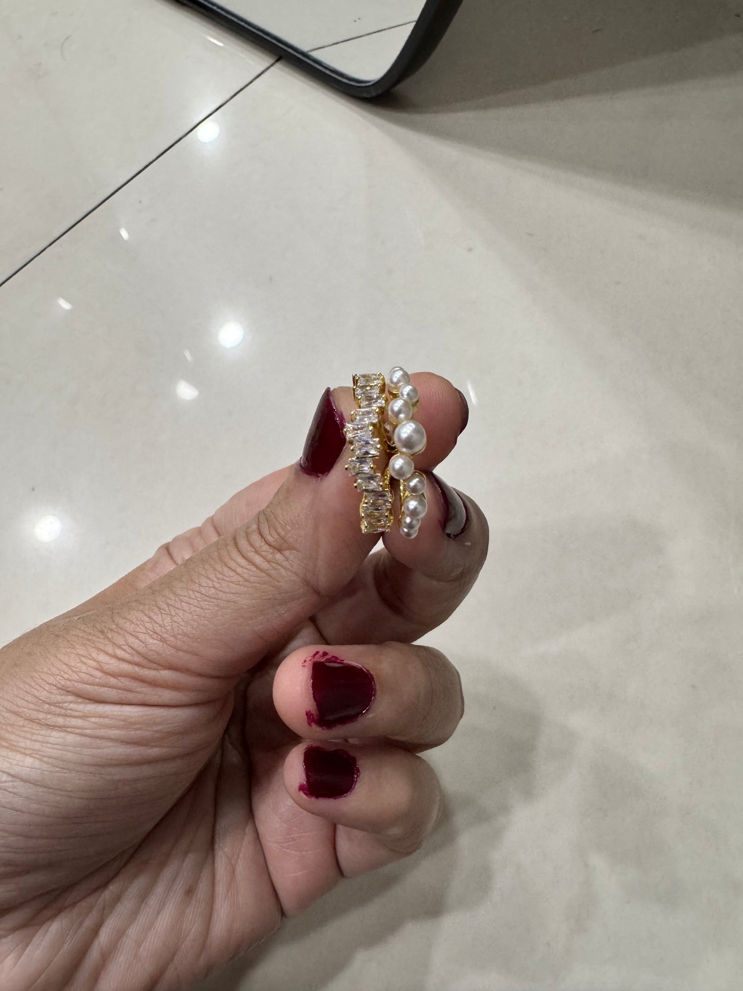 Elegant Gold Double Layered Pearl Minimalist Ring