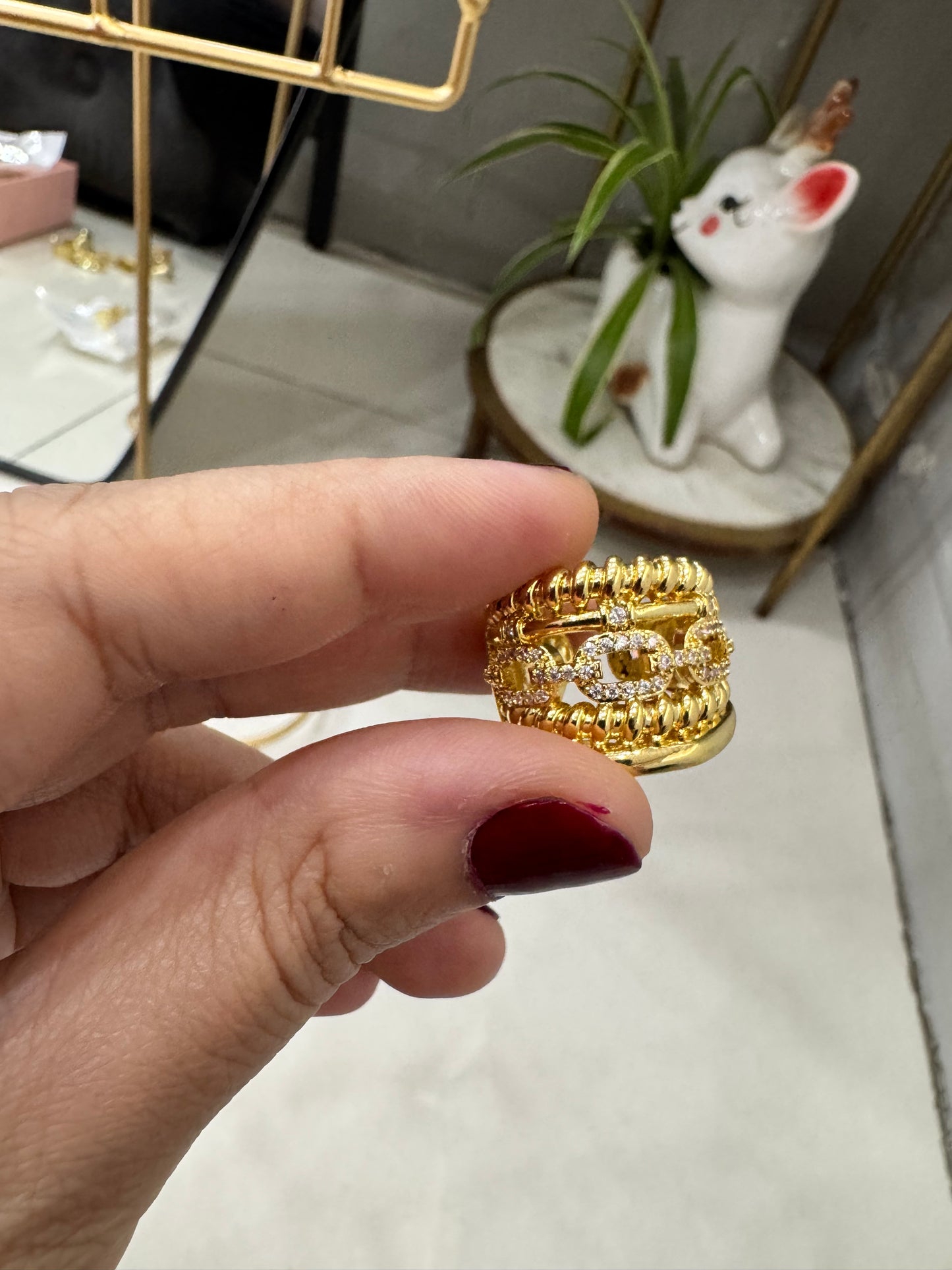 Chunky Gold Plated Layered Link Chain Ring