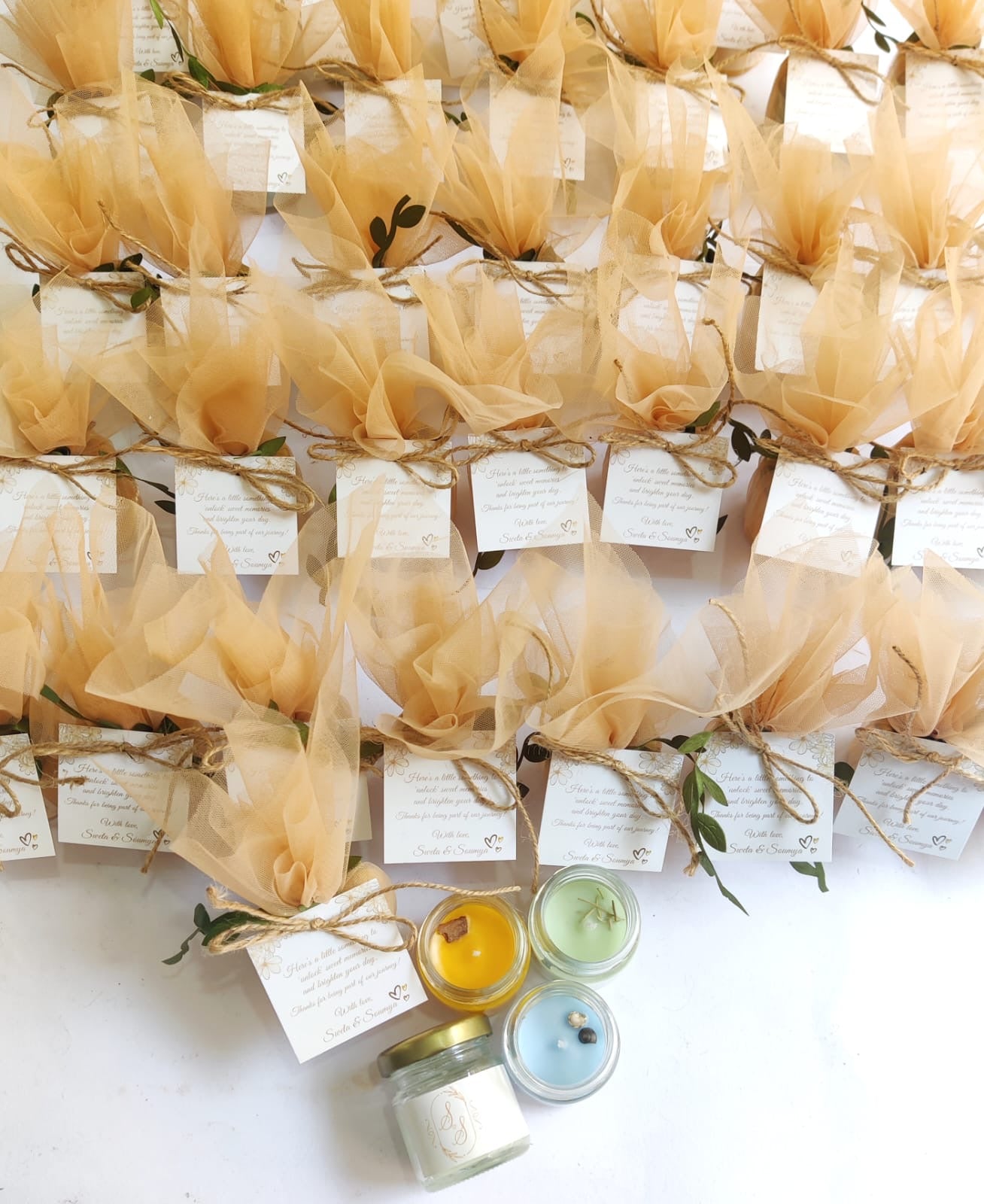 Votive Jar Candles for Return Gifts/Favours with Packaging & Personalised Tags