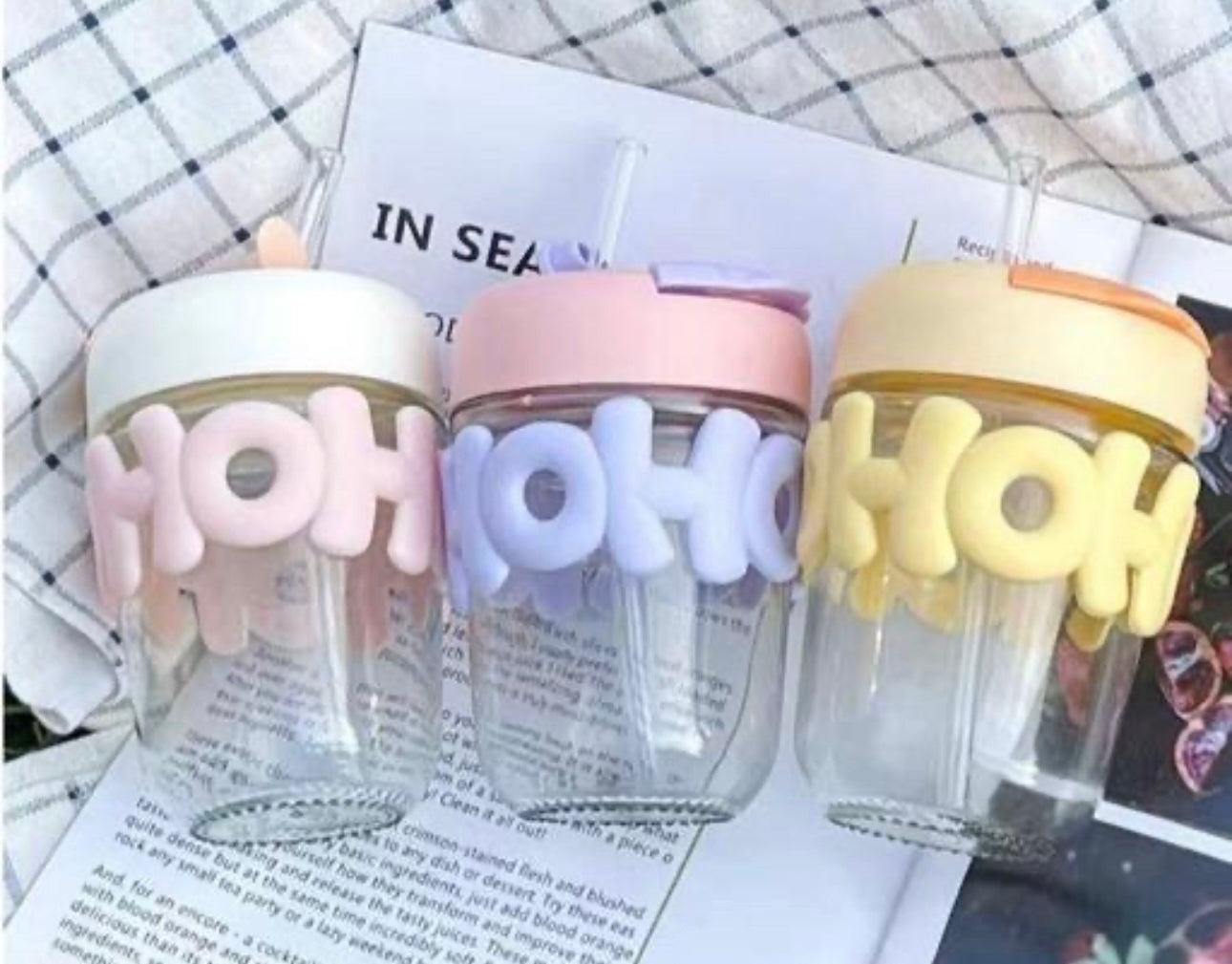 Cute Hohoho Portable Glass Tumbler with Straw & Lid