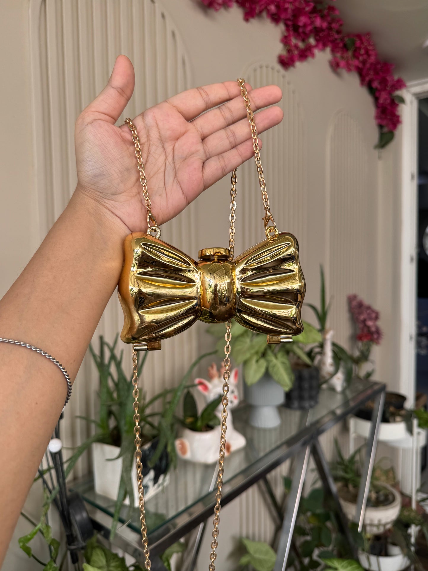 Mini Metal Bow Crossbody Bag, Mini Gold Bow Sling Bag