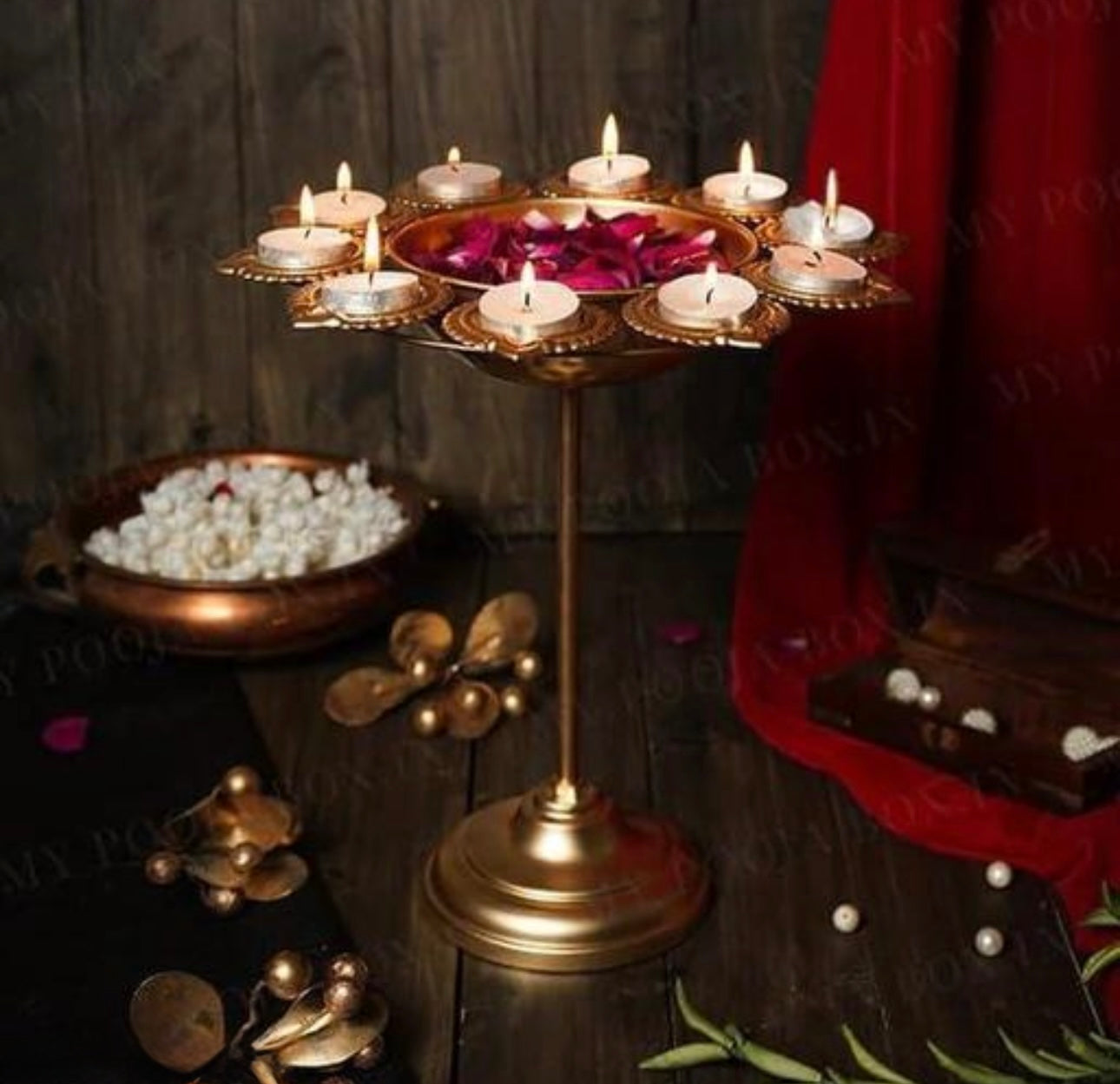 Decorative Metal Candle Tea Light/Diya Holder (Gold) - Set of 3