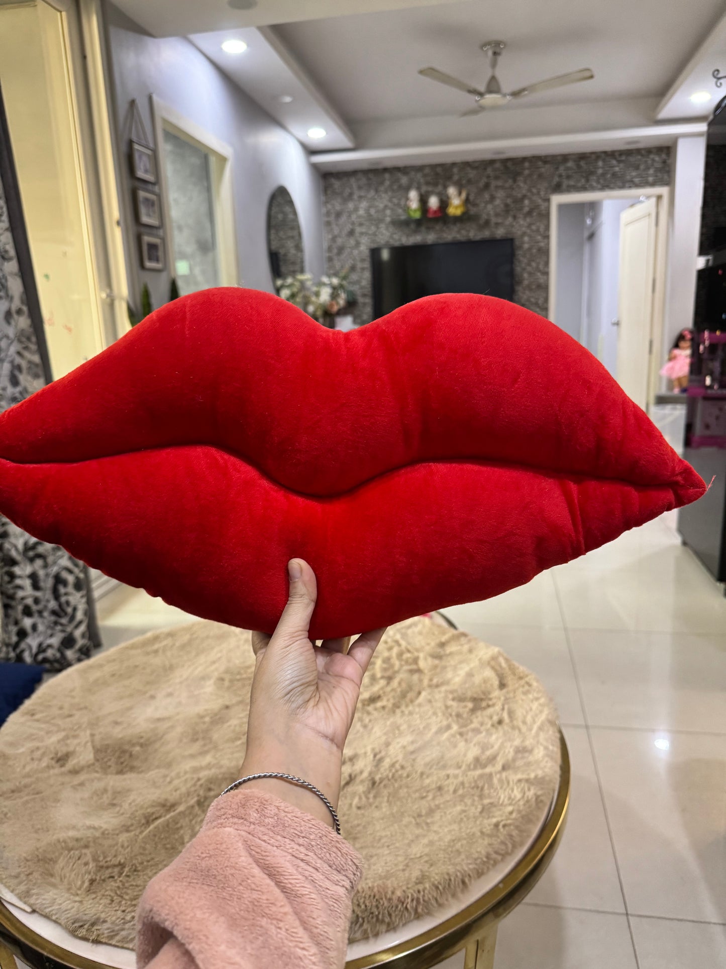 Plush Velvet Red Lips Pillow
